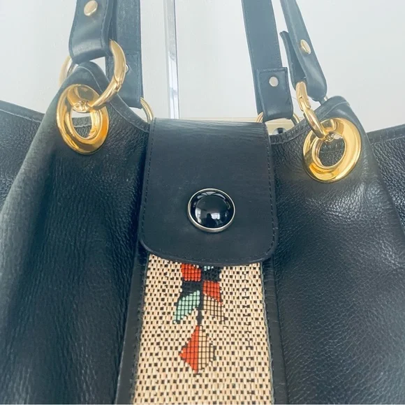 BORSE DATELLI BLACK PEBBLED LEATHER JUMBO SHOULDER BAG MAGNETIC CLOSURE - Picture 10 of 15